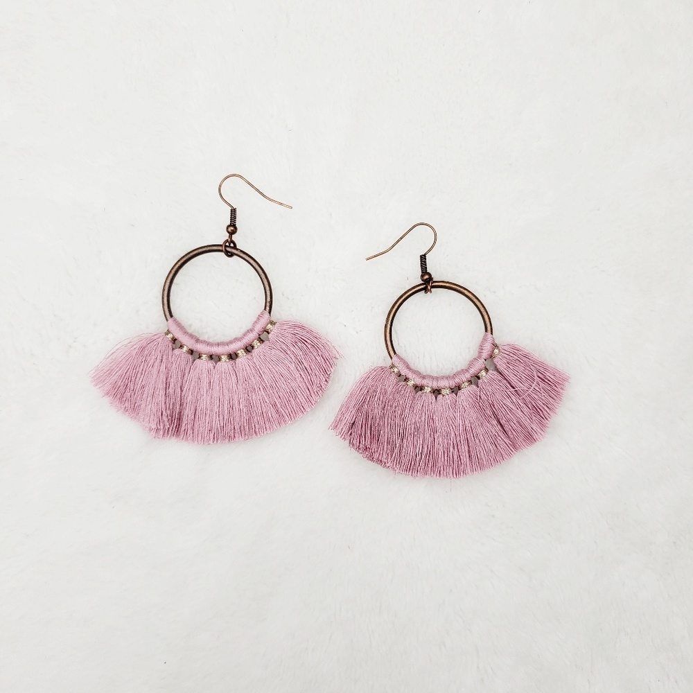 Circle Tassel Fringe Earrings - Picture 2 of 3